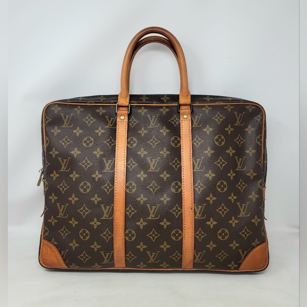 Louis Vuitton Porte Documents Voyage Monogram Canvas Briefcase Hand Bag Auth